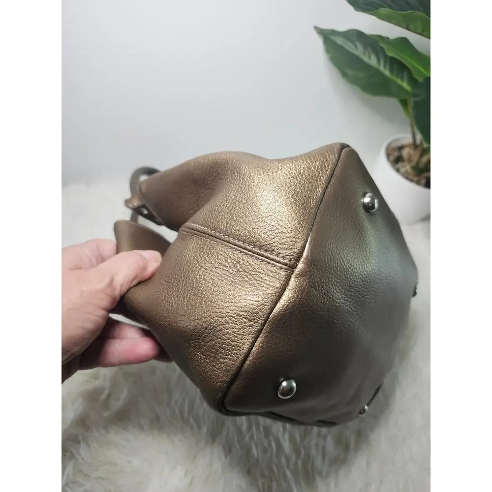 Tignanello Leather Buckle Shoulder Bag Bronze Metallic Y2K Contemporary